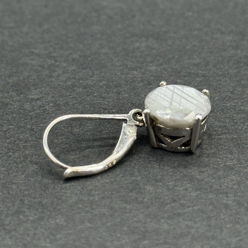925 Sterling Silver Faceted Gray Chalcedony Quartz Leverback Drop Earrings - Picture 4 of 7